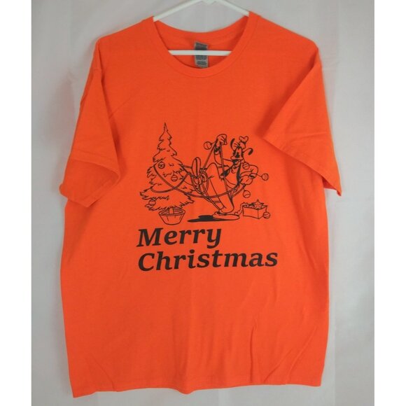 Disney Merry Christmas Tis The Season To Be Goofy Neon Orange T-Shirt Size Large - Picture 1 of 7